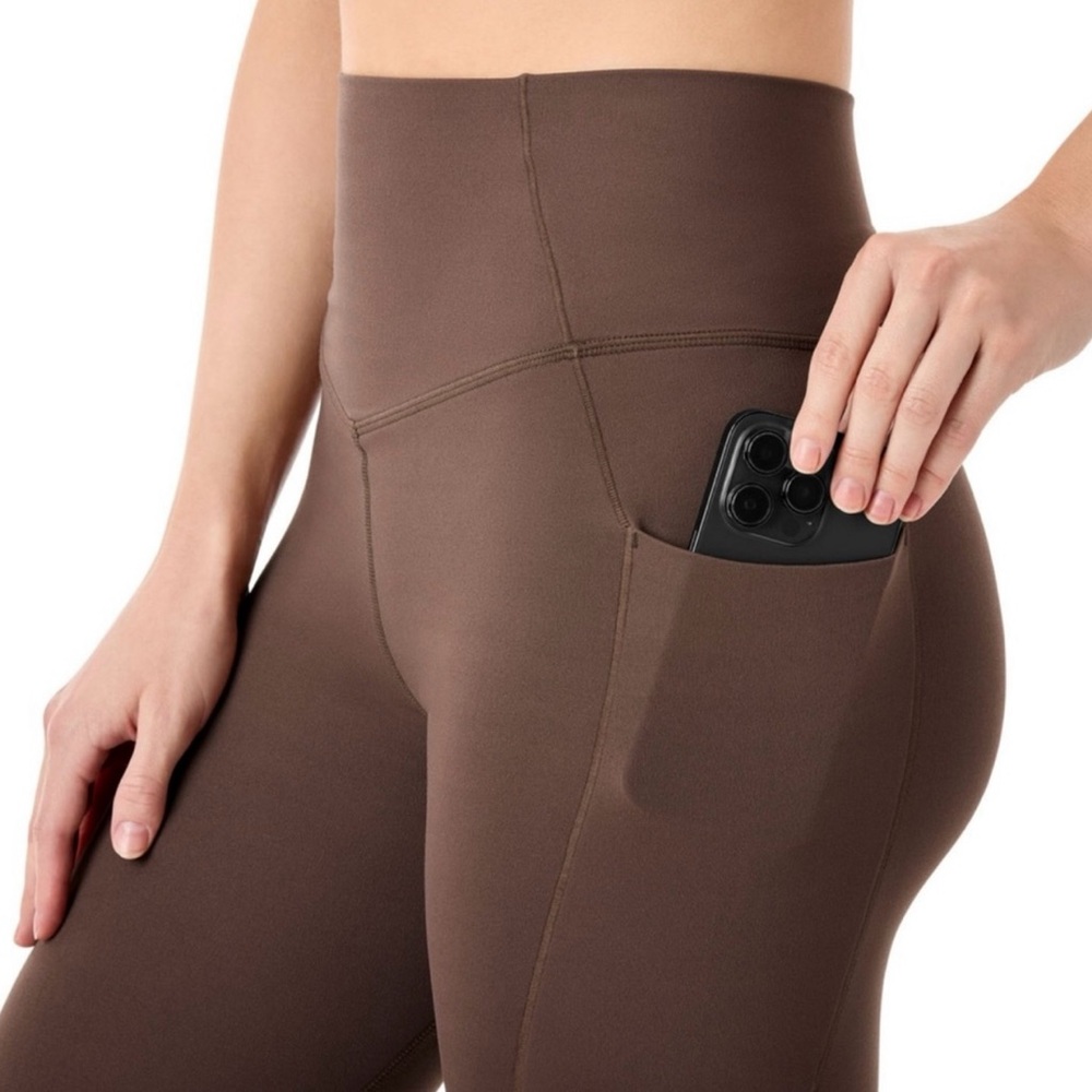 New Women Brown High-Waisted Leggings w/ Pockets Mesium - Picture 2 of 7